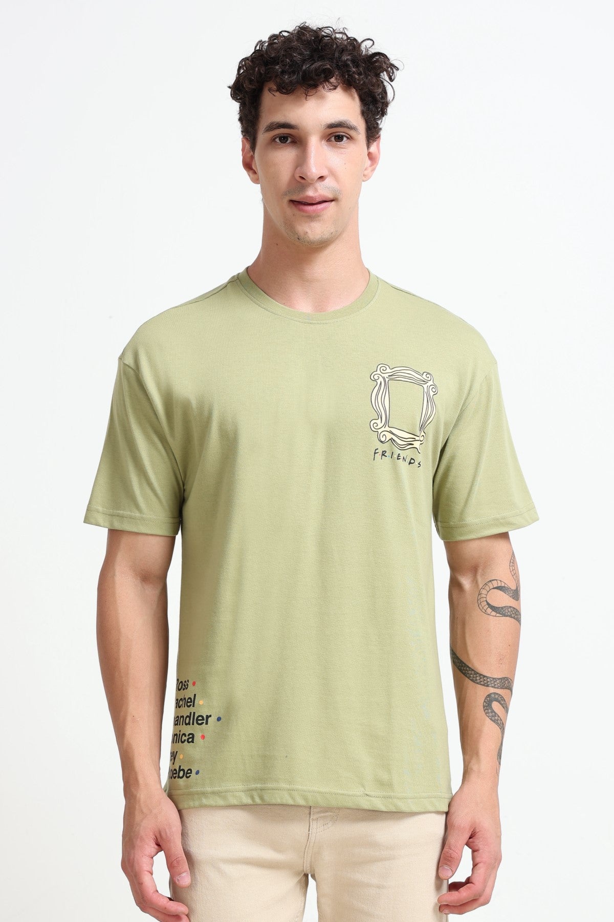 Light Green Graphic Printed Oversized Fit T-Shirt for Men - Image 2