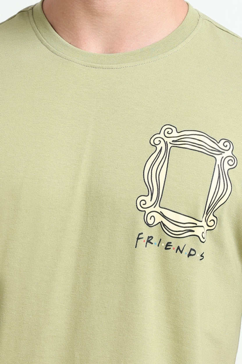 Light Green Graphic Printed Oversized Fit T-Shirt For Men - Image 3
