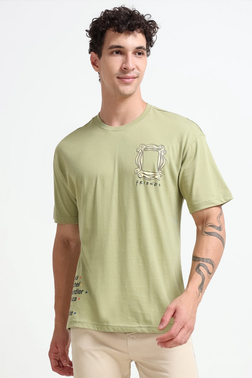 Light Green Graphic Printed Oversized Fit T-Shirt For Men - Image 4