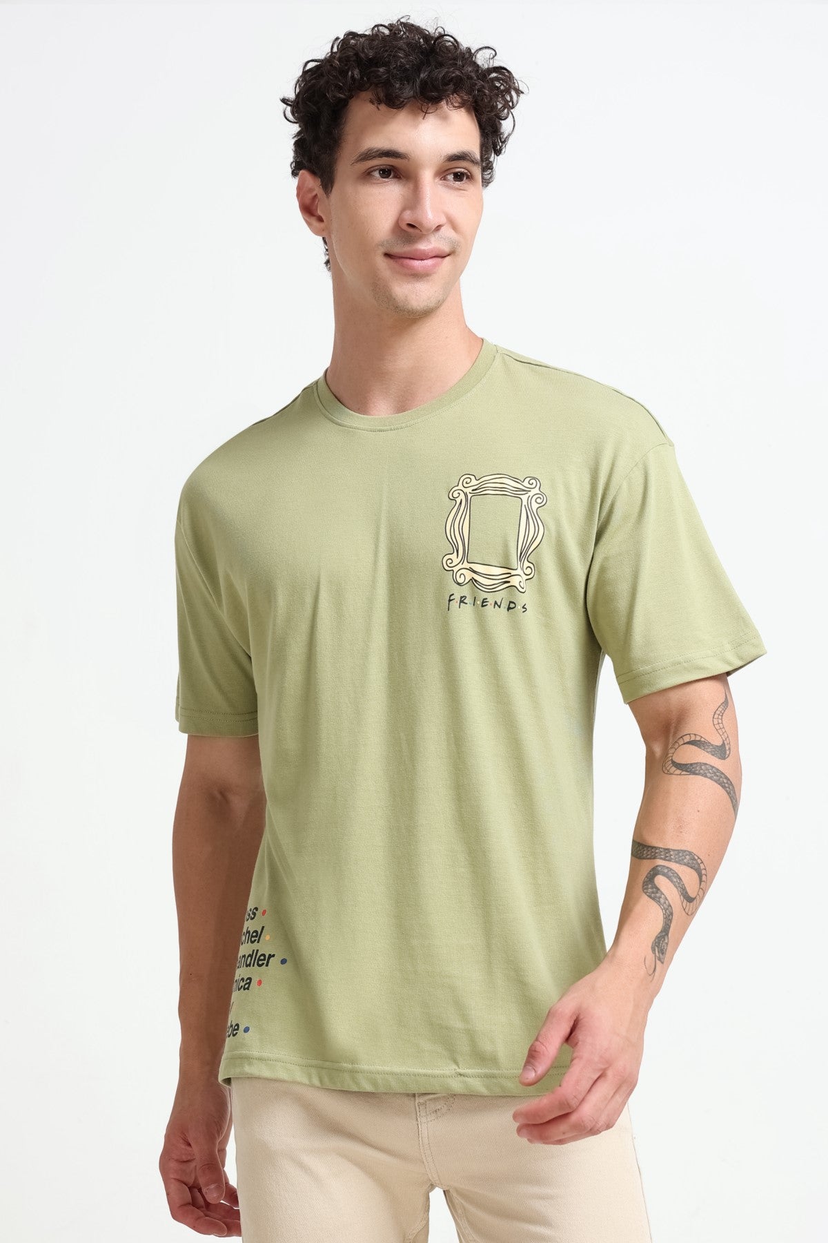 Light Green Graphic Printed Oversized Fit T-Shirt for Men - Image 4