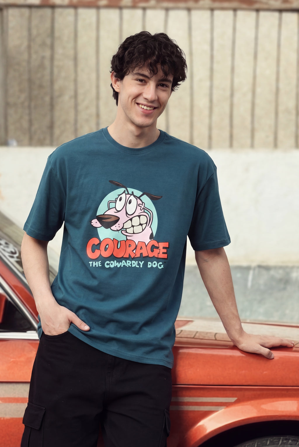 Teal Cartoon Oversized Fit T-Shirt for Men - Image 1