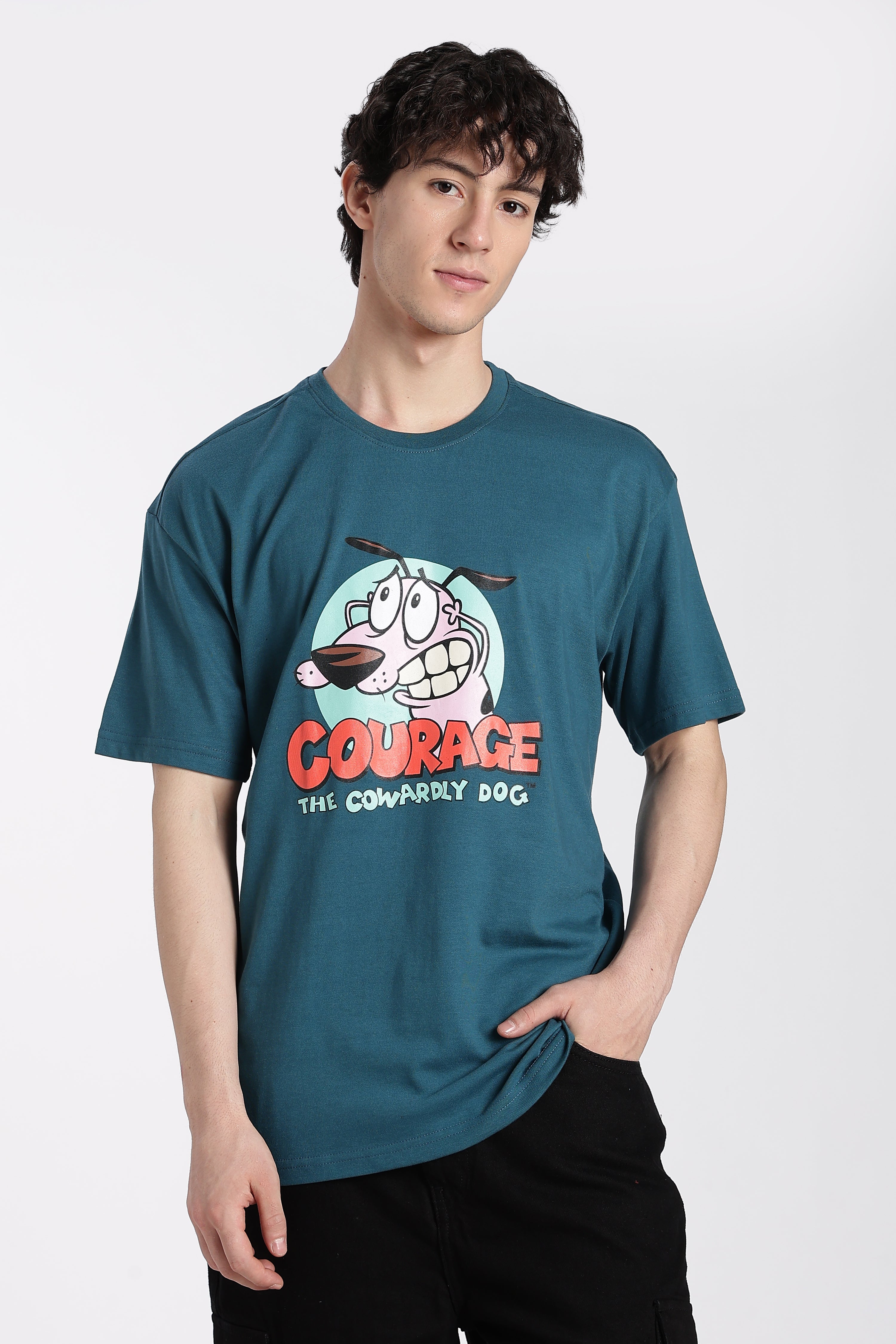 Teal Cartoon Oversized Fit T-Shirt for Men - Image 2