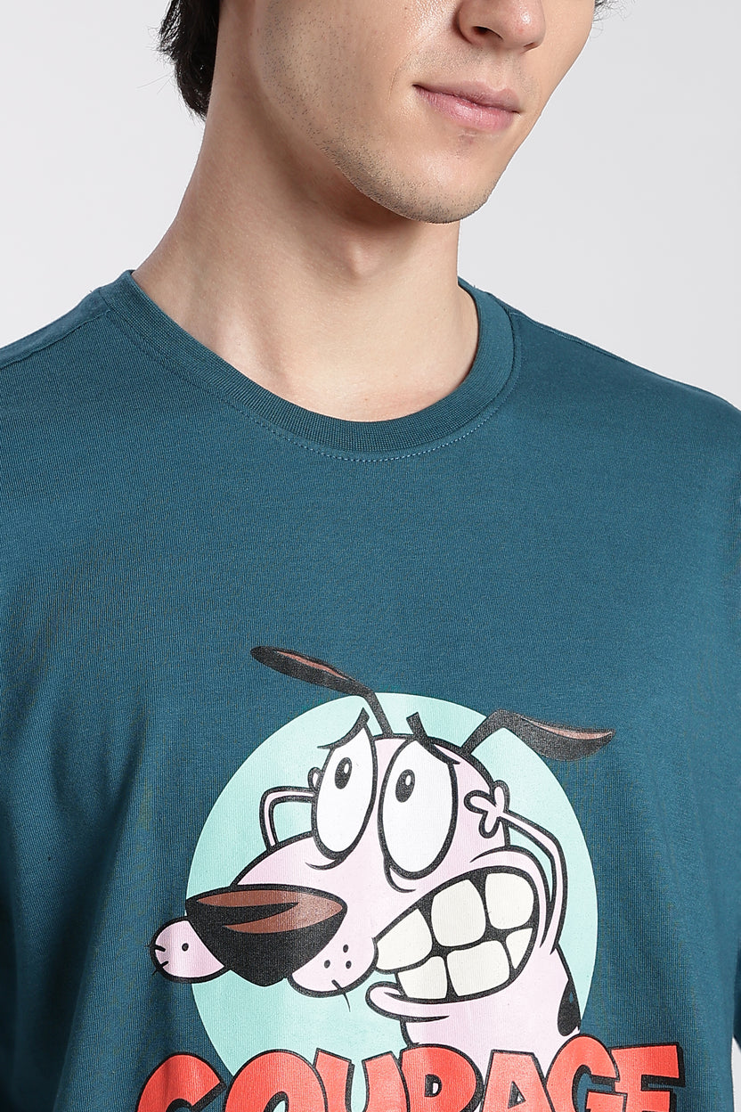 Teal Cartoon Oversized Fit T-Shirt For Men - Image 3