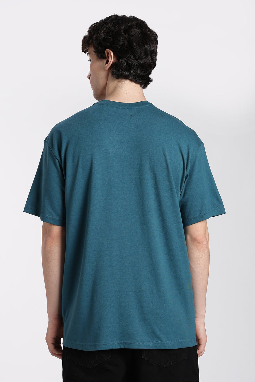 Teal Cartoon Oversized Fit T-Shirt For Men - Image 5