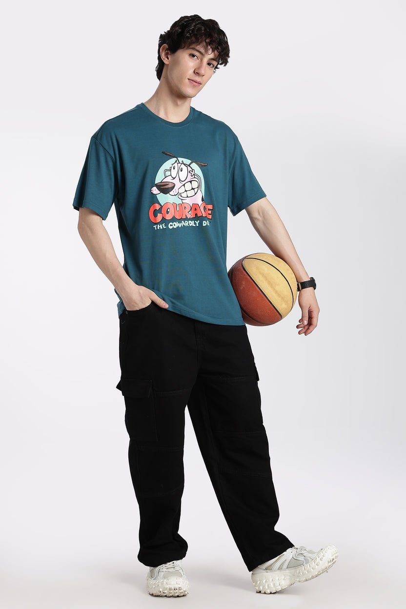 Teal Cartoon Oversized Fit T-Shirt For Men - Image 6