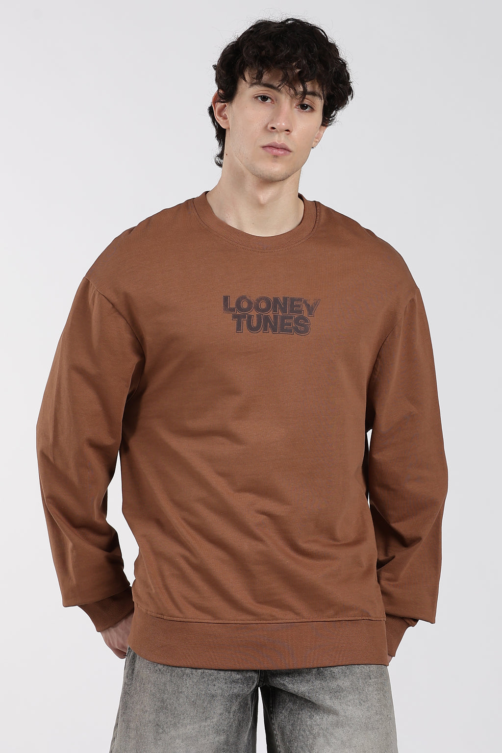 Brown Drop Shoulder Sleeves Regular Fit Sweatshirt for Men - Image 2