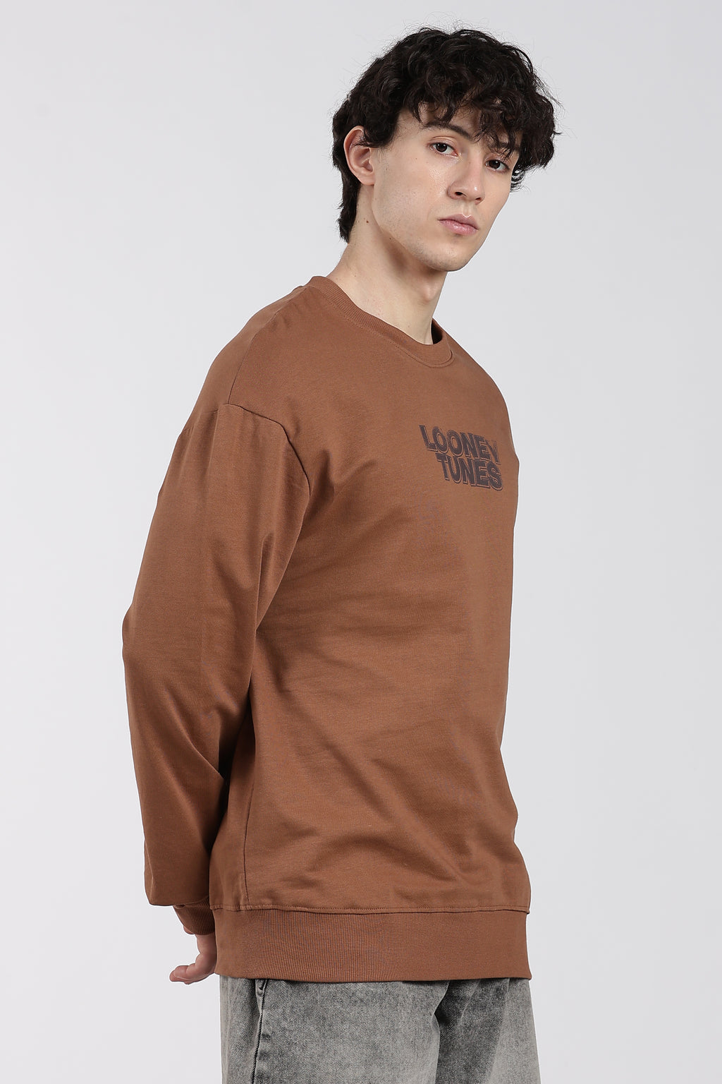 Brown Drop Shoulder Sleeves Regular Fit Sweatshirt for Men - Image 4