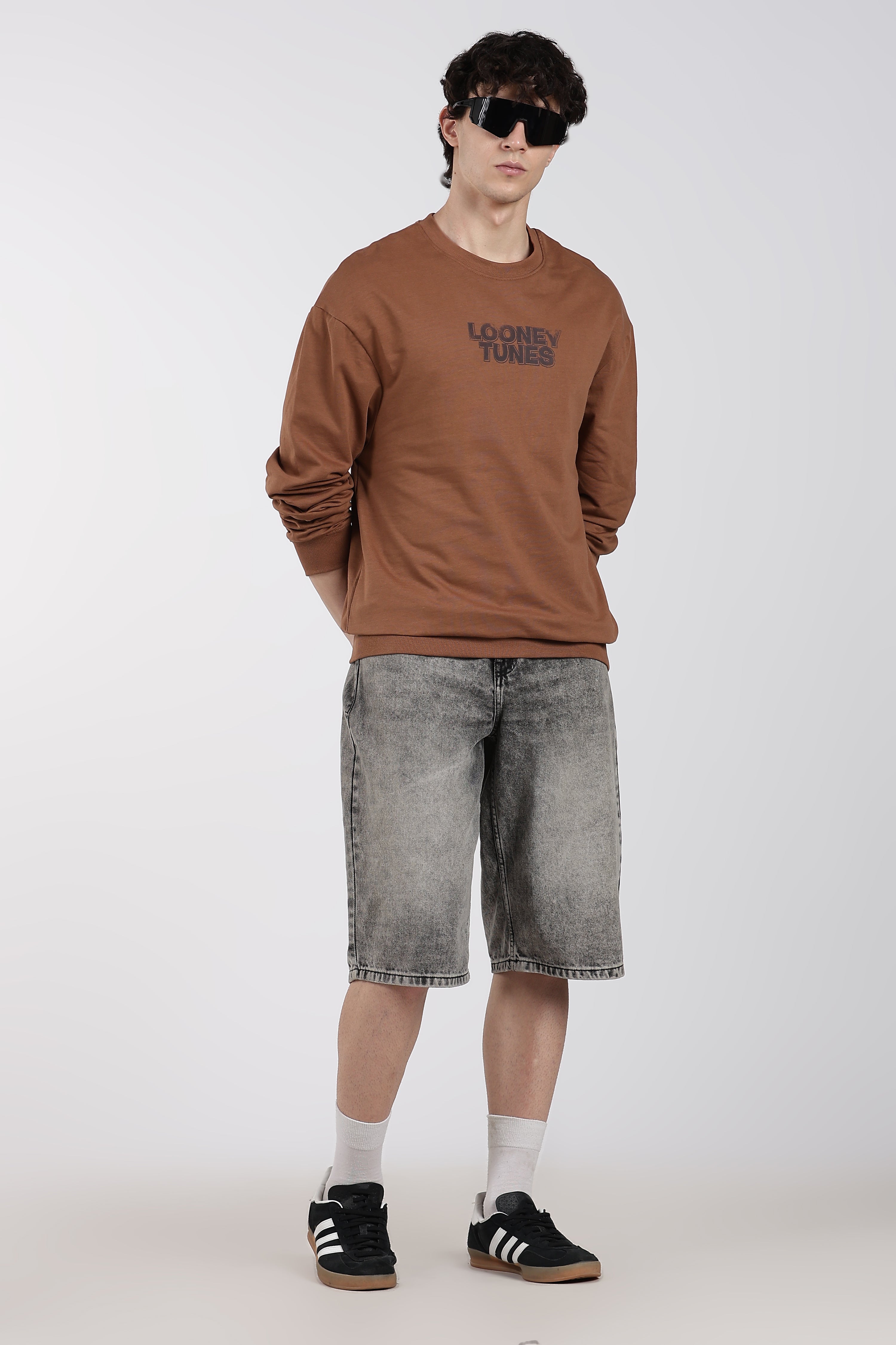Brown Drop Shoulder Sleeves Regular Fit Sweatshirt for Men - Image 6