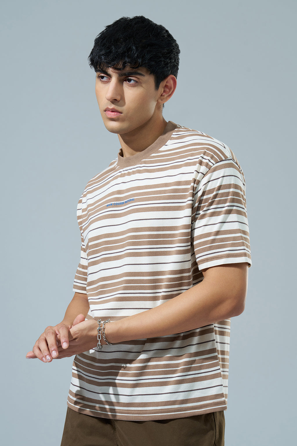 Brown Striped Oversized Fit T-Shirt for Men - Image 4