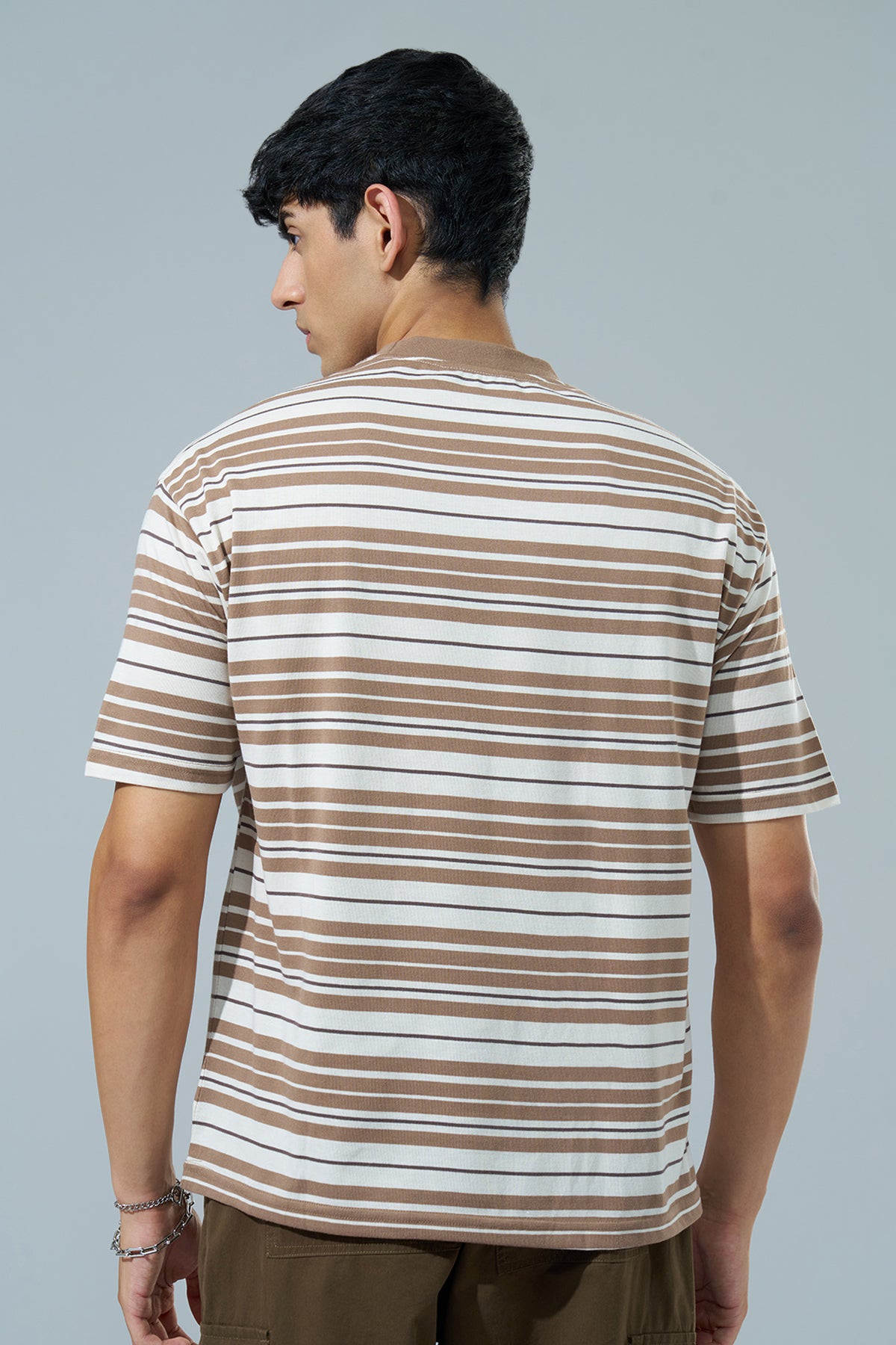 Brown Striped Oversized Fit T-Shirt for Men - Image 5