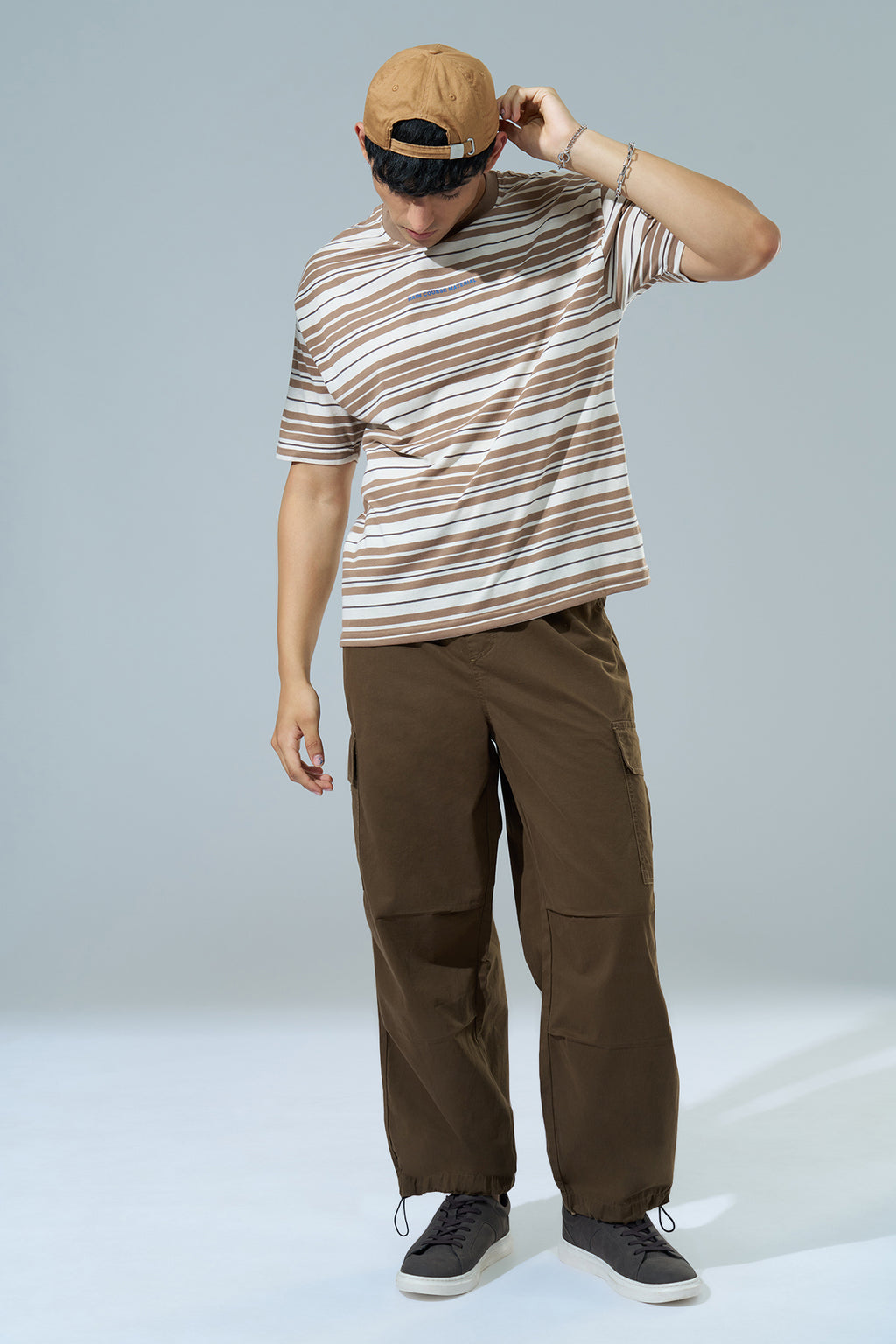 Brown Striped Oversized Fit T-Shirt for Men - Image 6
