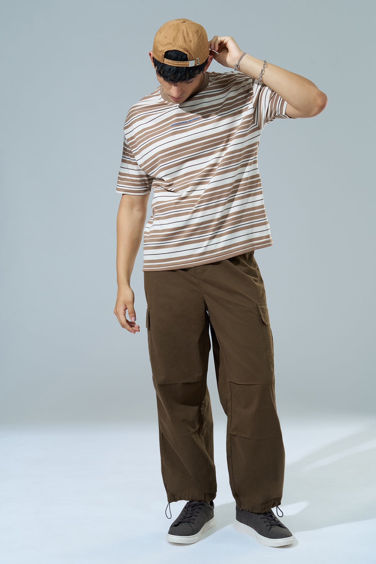 Brown Striped Oversized Fit T-Shirt for Men - Image 6