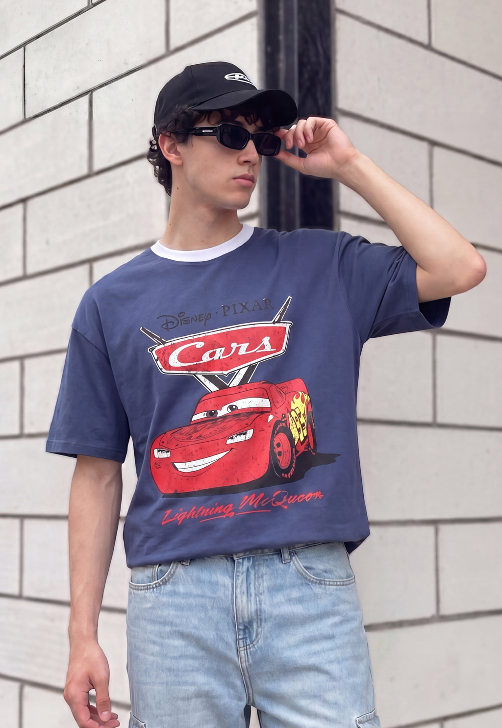 Blue Disney Pixar Car Oversized Fit T-Shirt for Men - Image 1