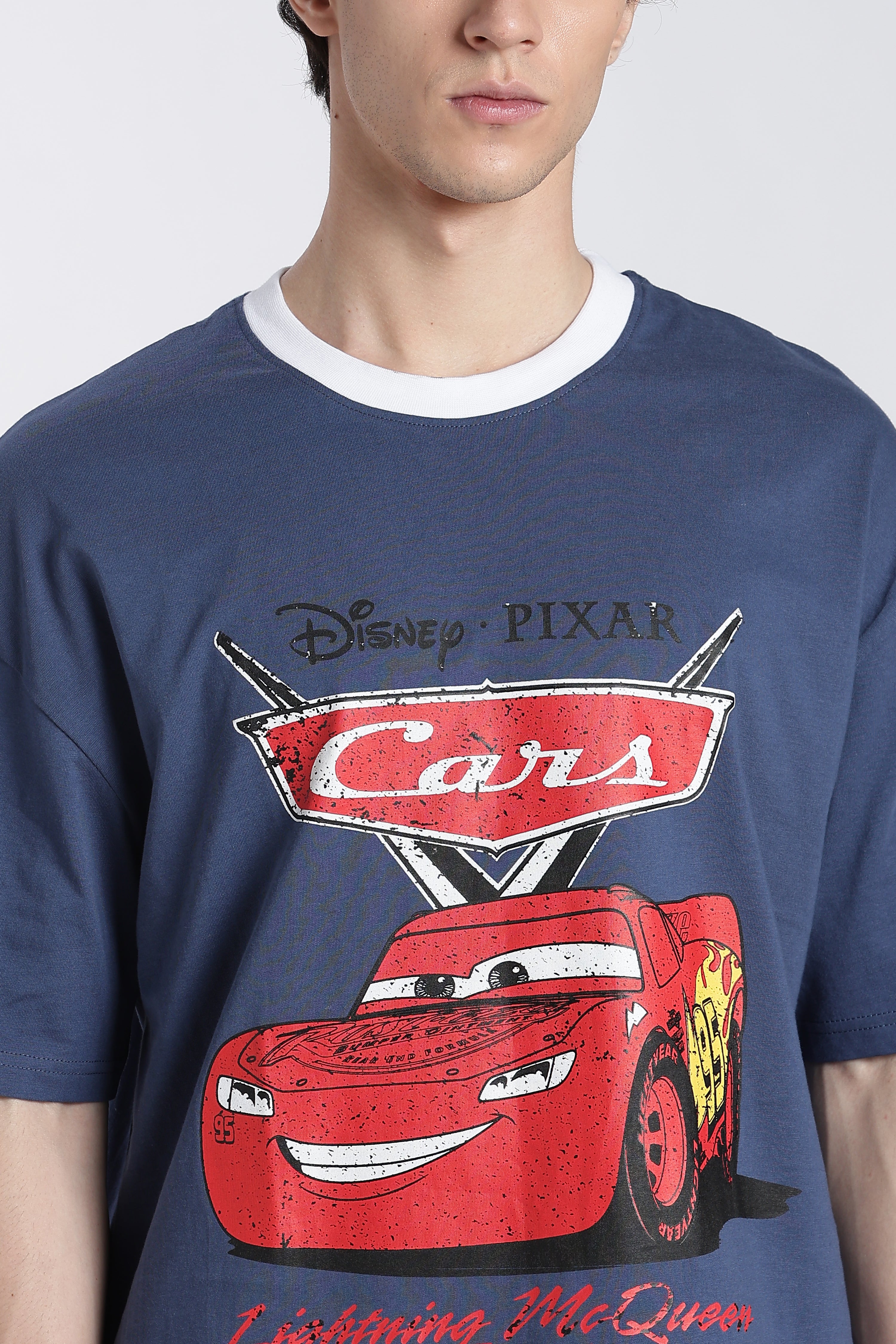 Blue Disney Pixar Car Oversized Fit T-Shirt for Men - Image 3