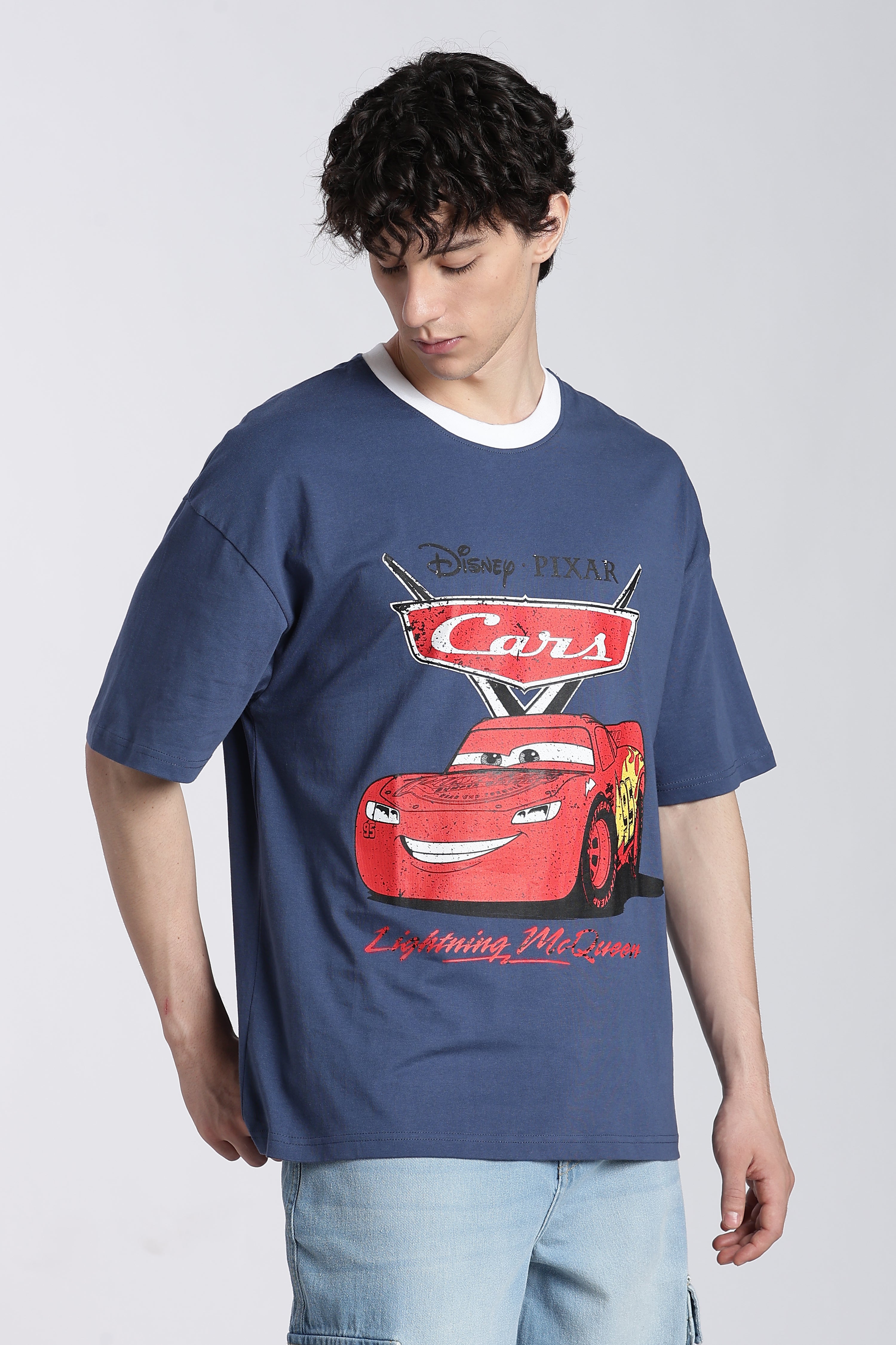 Blue Disney Pixar Car Oversized Fit T-Shirt for Men - Image 4