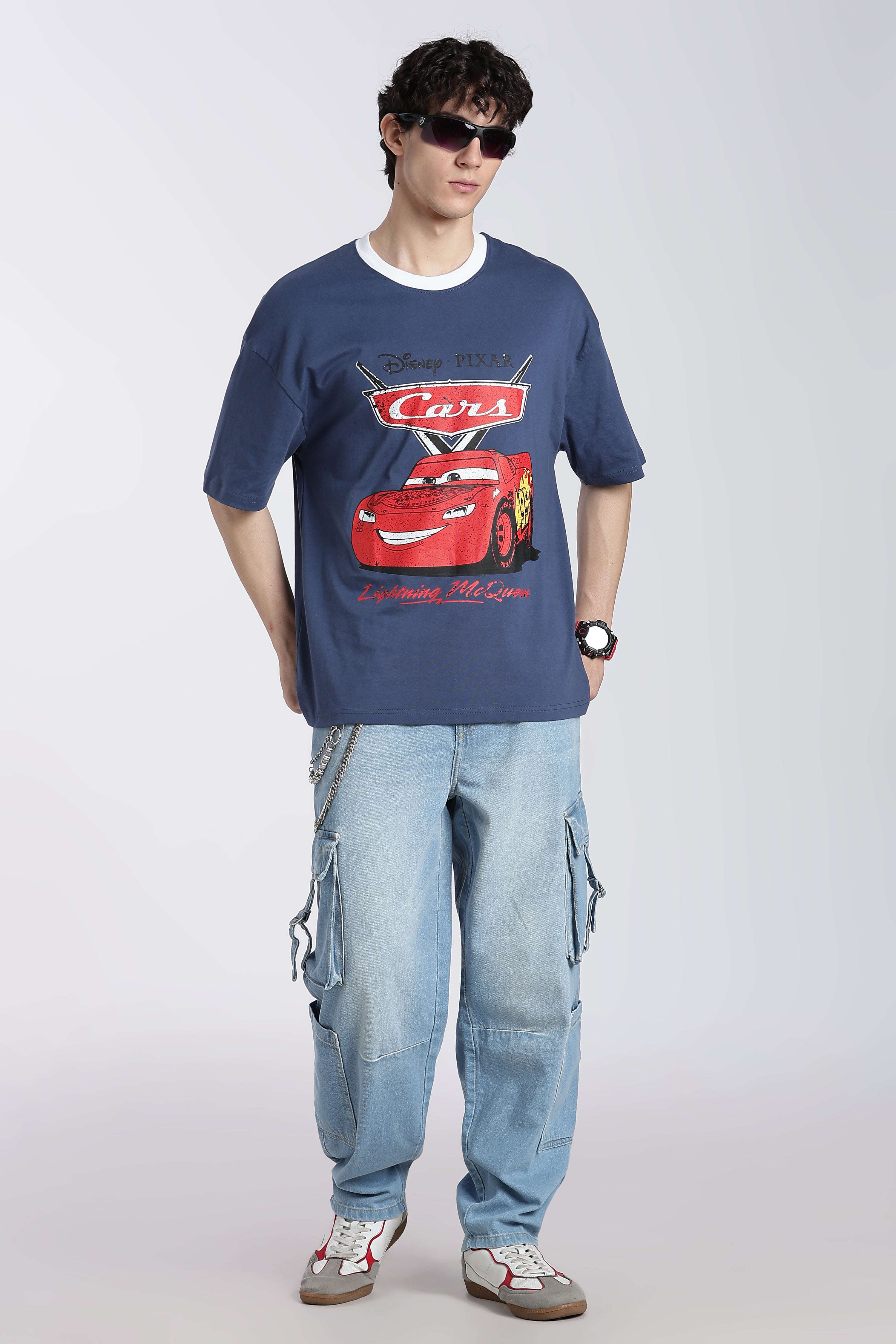 Blue Disney Pixar Car Oversized Fit T-Shirt for Men - Image 6