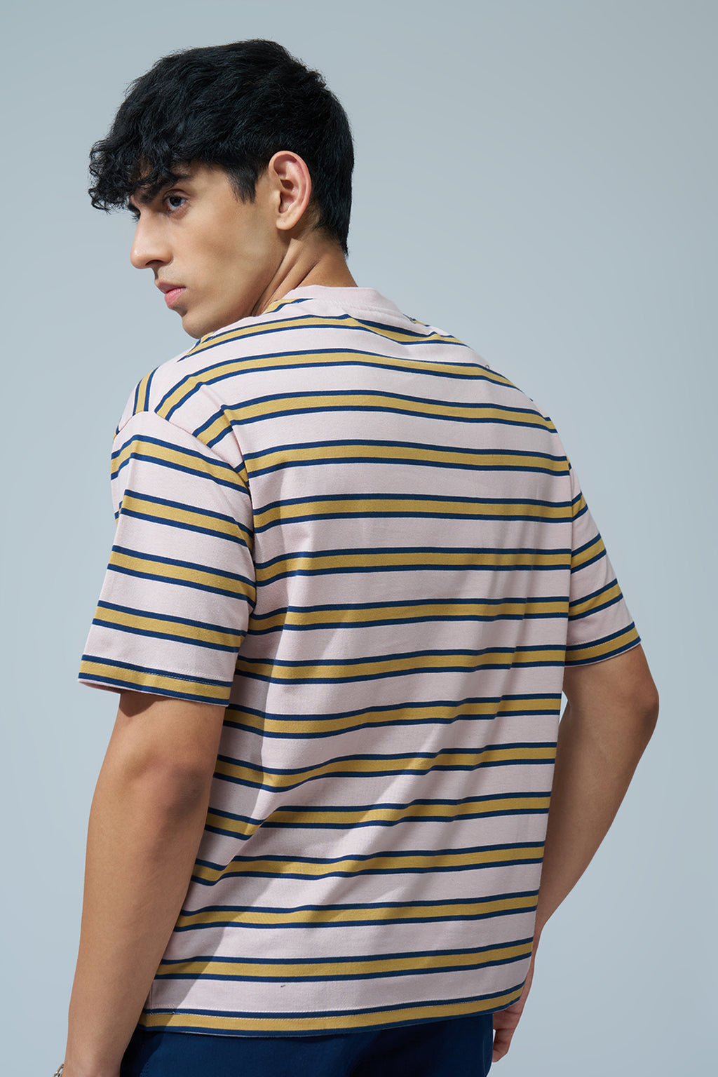 Multi-coloured Striped Oversized Fit T-Shirt for Men - Image 5