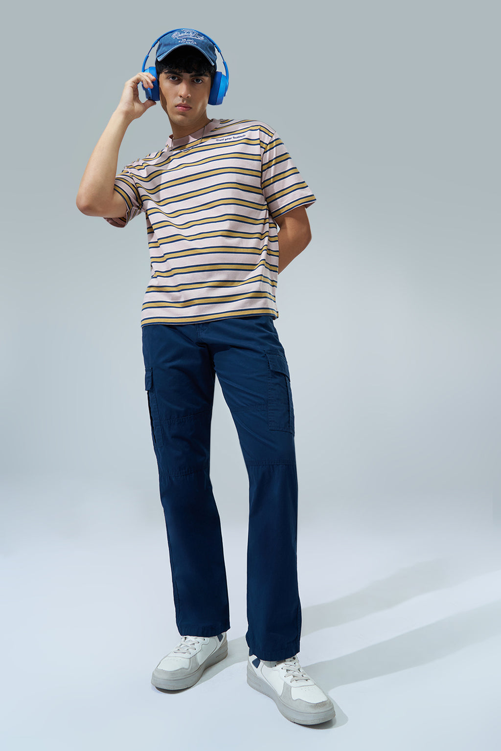 Multi-coloured Striped Oversized Fit T-Shirt for Men - Image 6