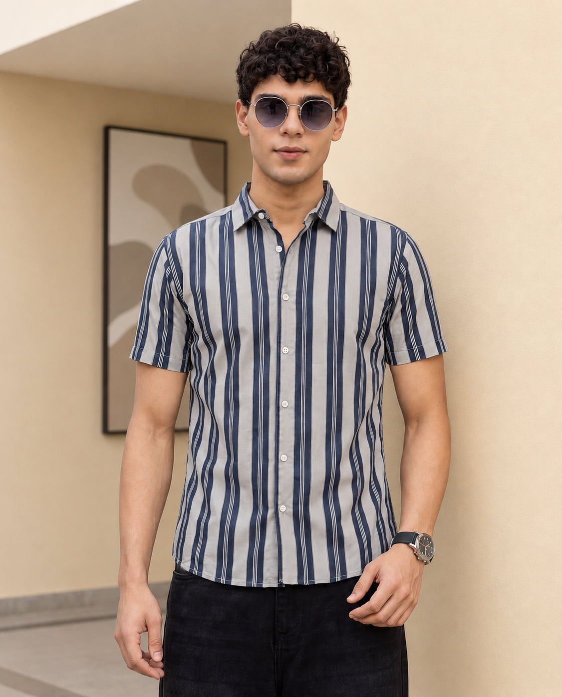 Blue Cotton Regular Fit Shirt for Men - Image 1