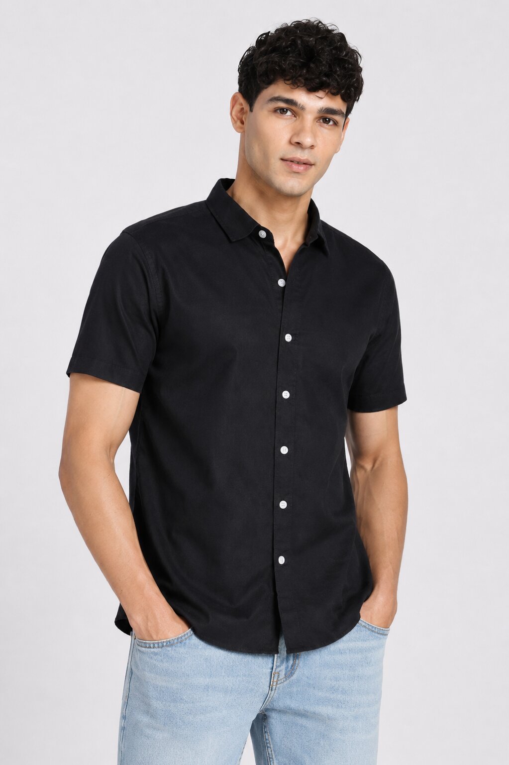 Black Cotton Regular Fit Shirt for Men - Image 1