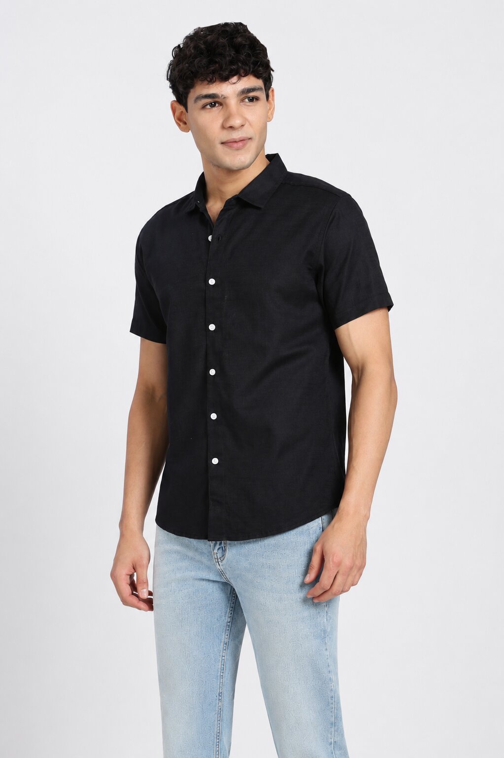 Black Cotton Regular Fit Shirt for Men - Image 2
