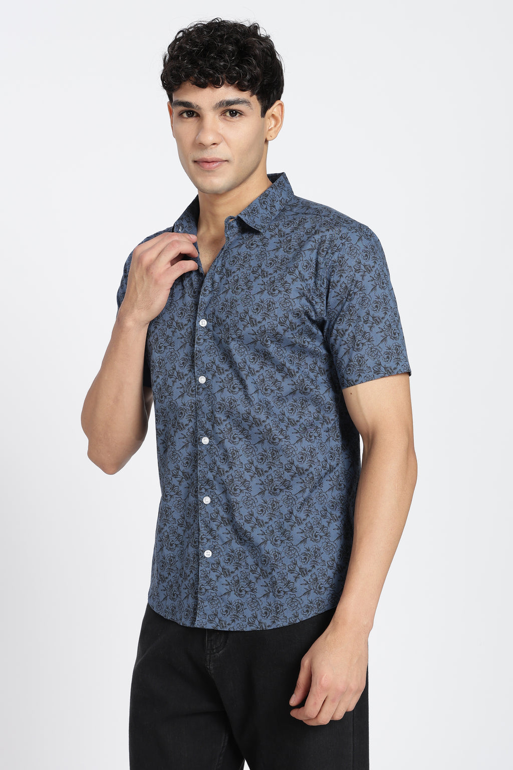 Blue Cotton Regular Fit Shirt for Men - Image 4