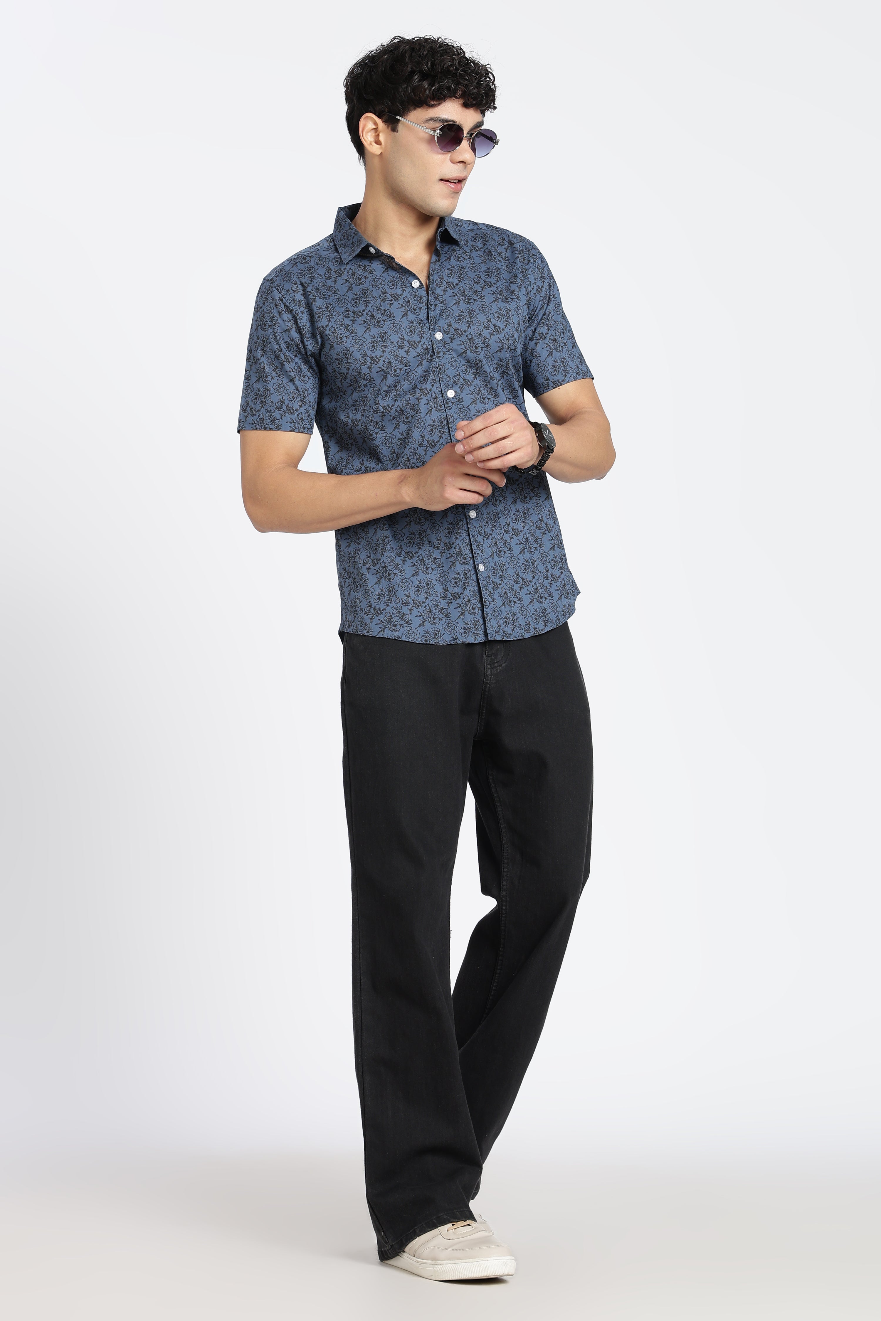 Blue Cotton Regular Fit Shirt for Men - Image 6
