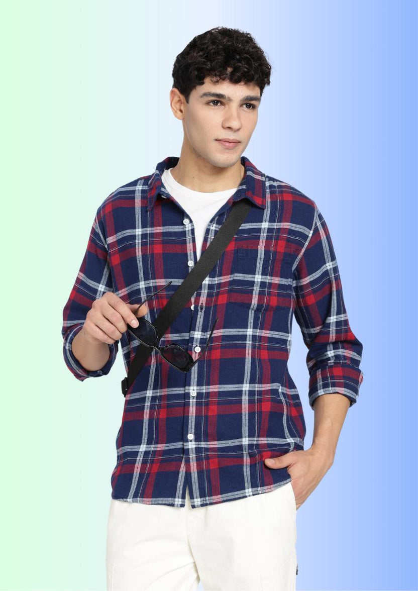 Navy Cotton Regular Fit Shirt for Men - Image 1