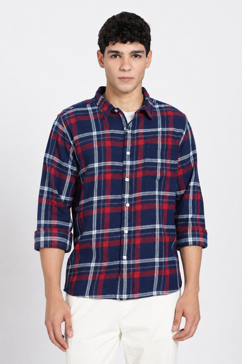 Navy Cotton Regular Fit Shirt for Men - Image 2