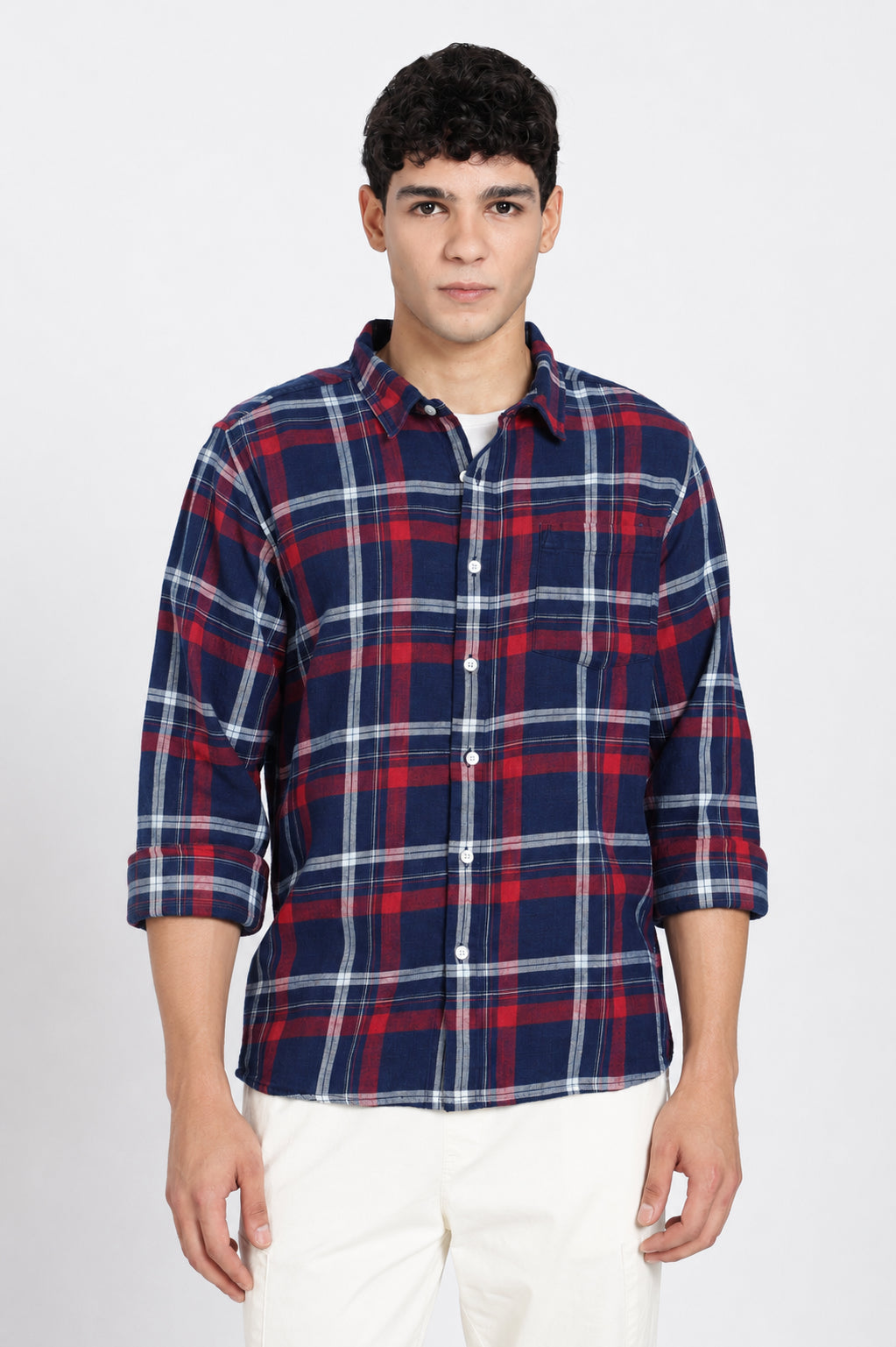 Navy Cotton Regular Fit Shirt for Men - Image 2
