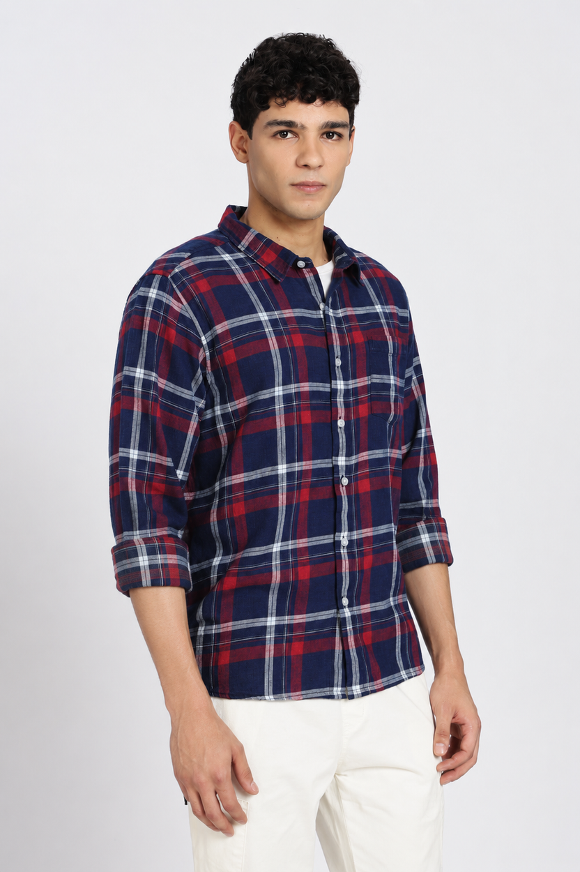 Navy Cotton Regular Fit Shirt for Men - Image 4