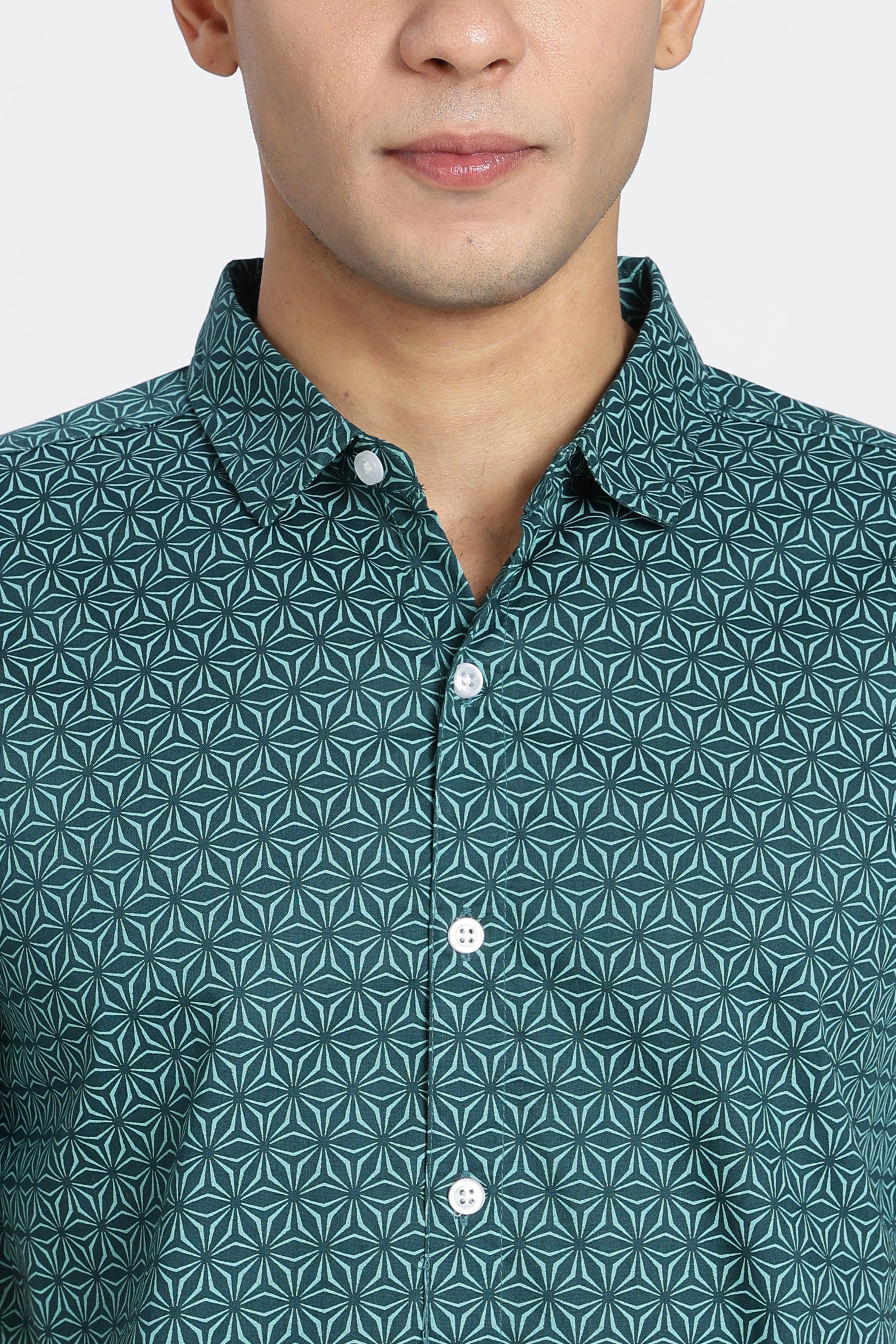 Teal Printed Regular Fit Shirt for Men - Image 3
