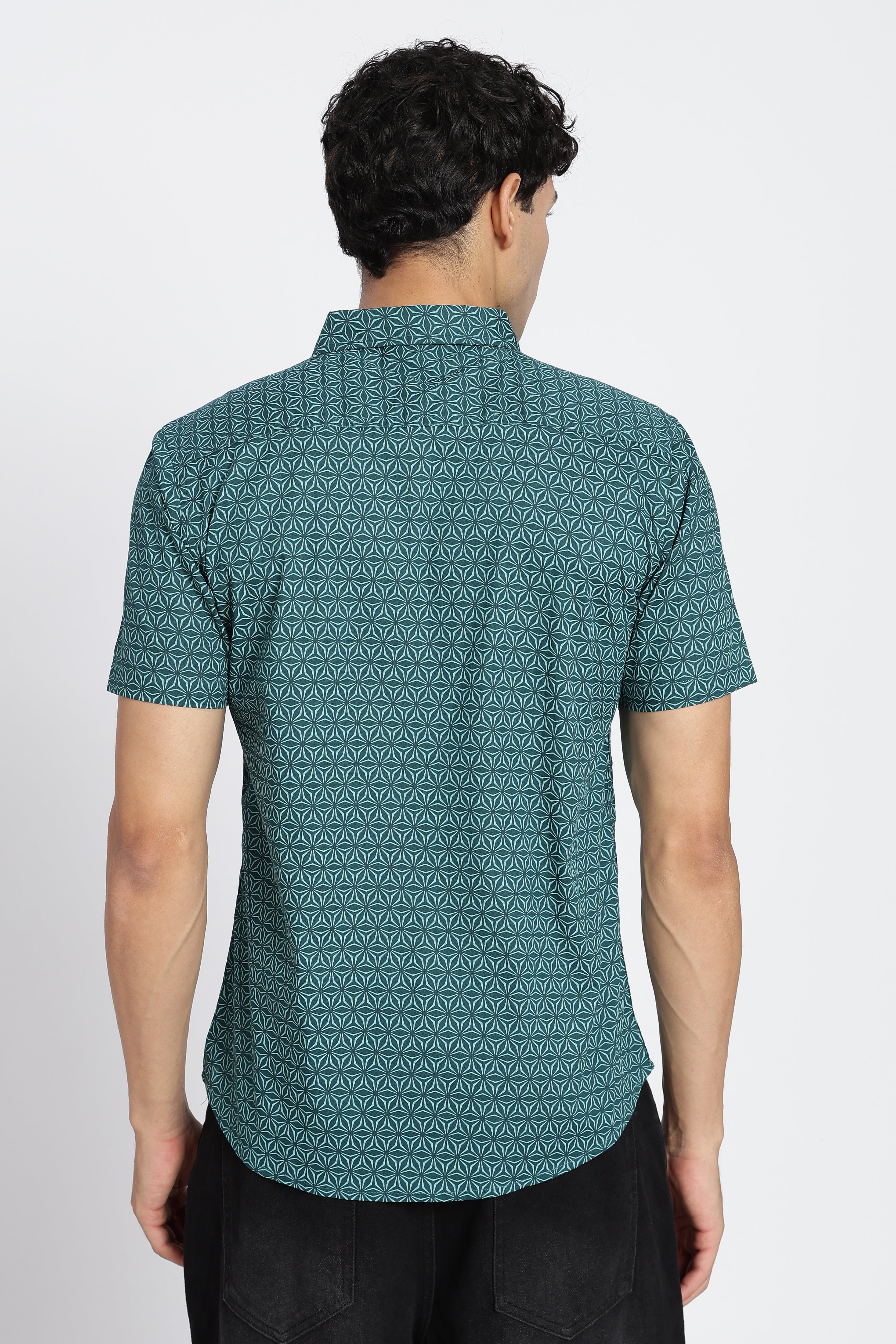Teal Printed Regular Fit Shirt for Men - Image 5