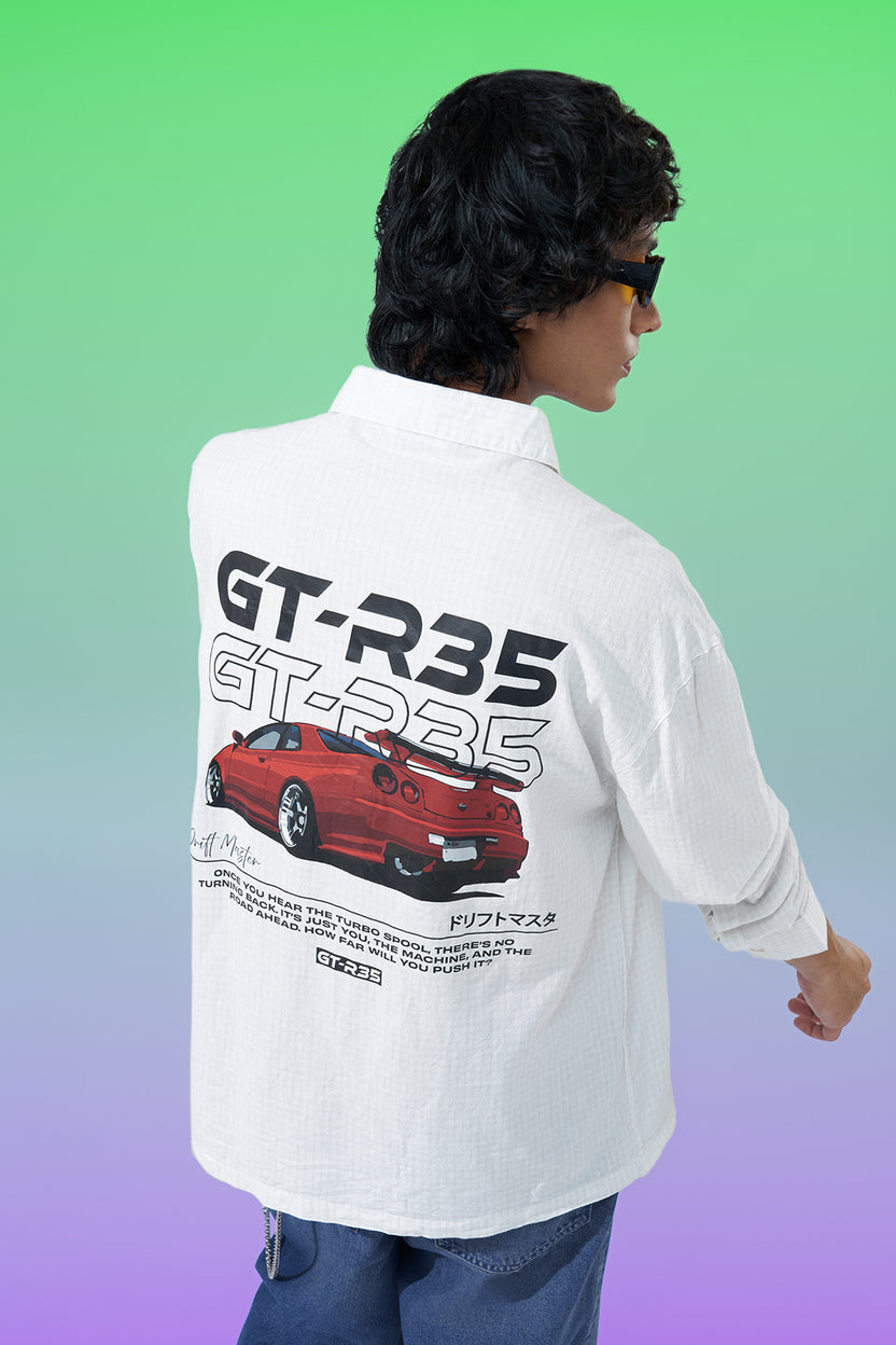 White Car Graphic Printed Regular Fit Shirt For Men - Image 1