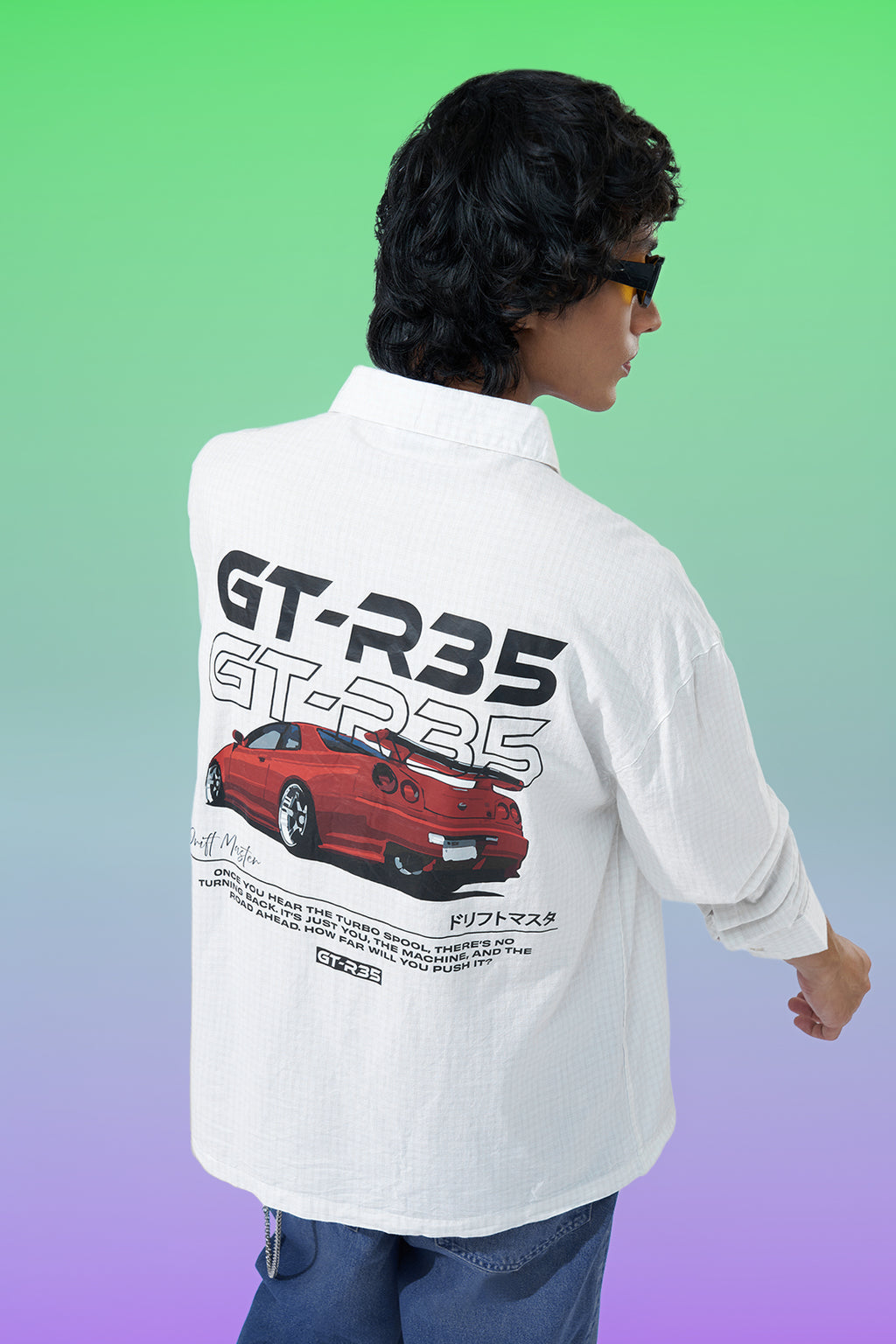 White Car Graphic Printed Regular Fit Shirt For Men - Image 1