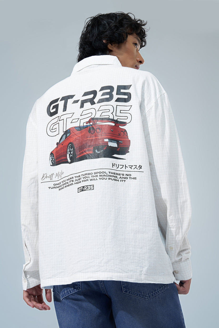 White Car Graphic Printed Regular Fit Shirt For Men - Image 5