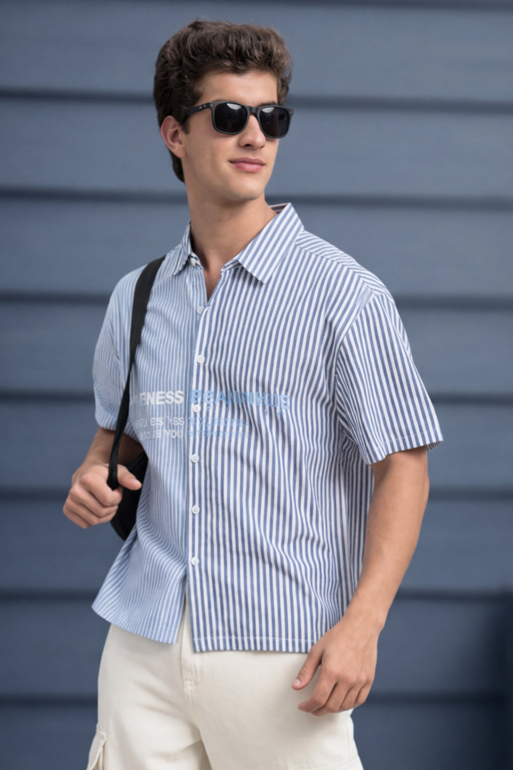 Blue Striped Oversized Fit Shirt For Men - Image 1