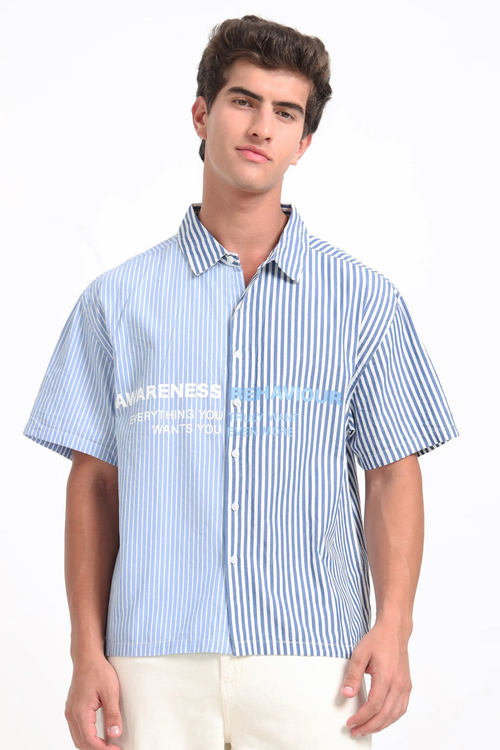 Blue Striped Oversized Fit Shirt For Men - Image 2