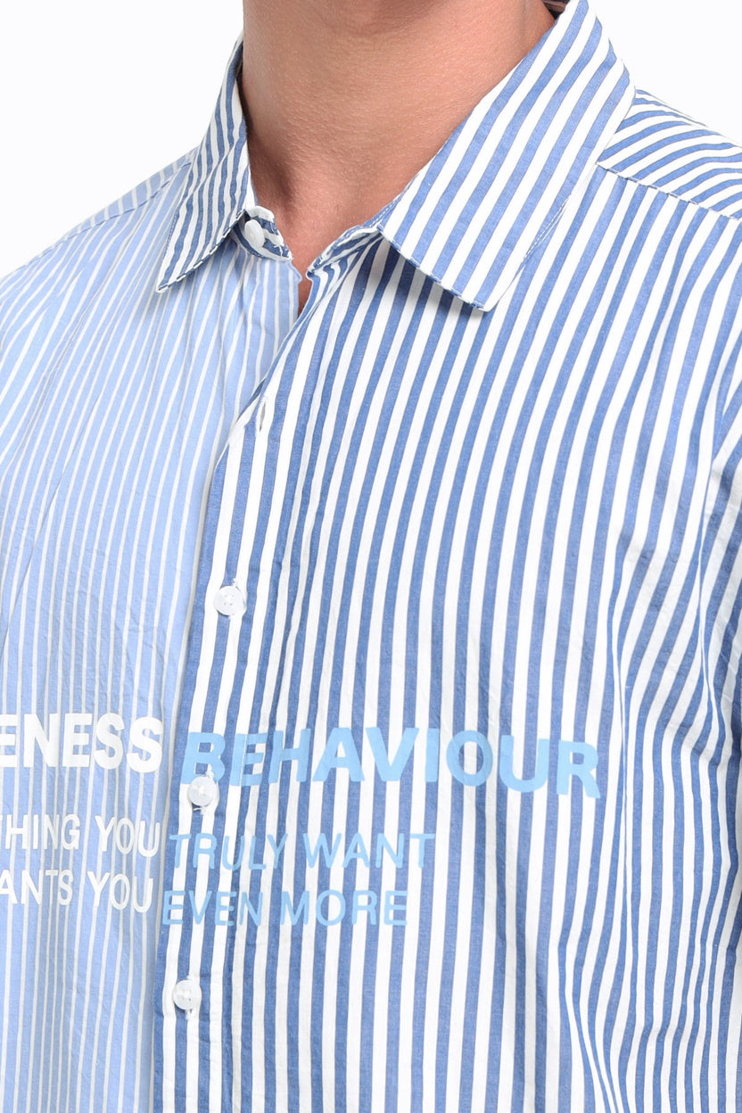 Blue Striped Oversized Fit Shirt For Men - Image 3