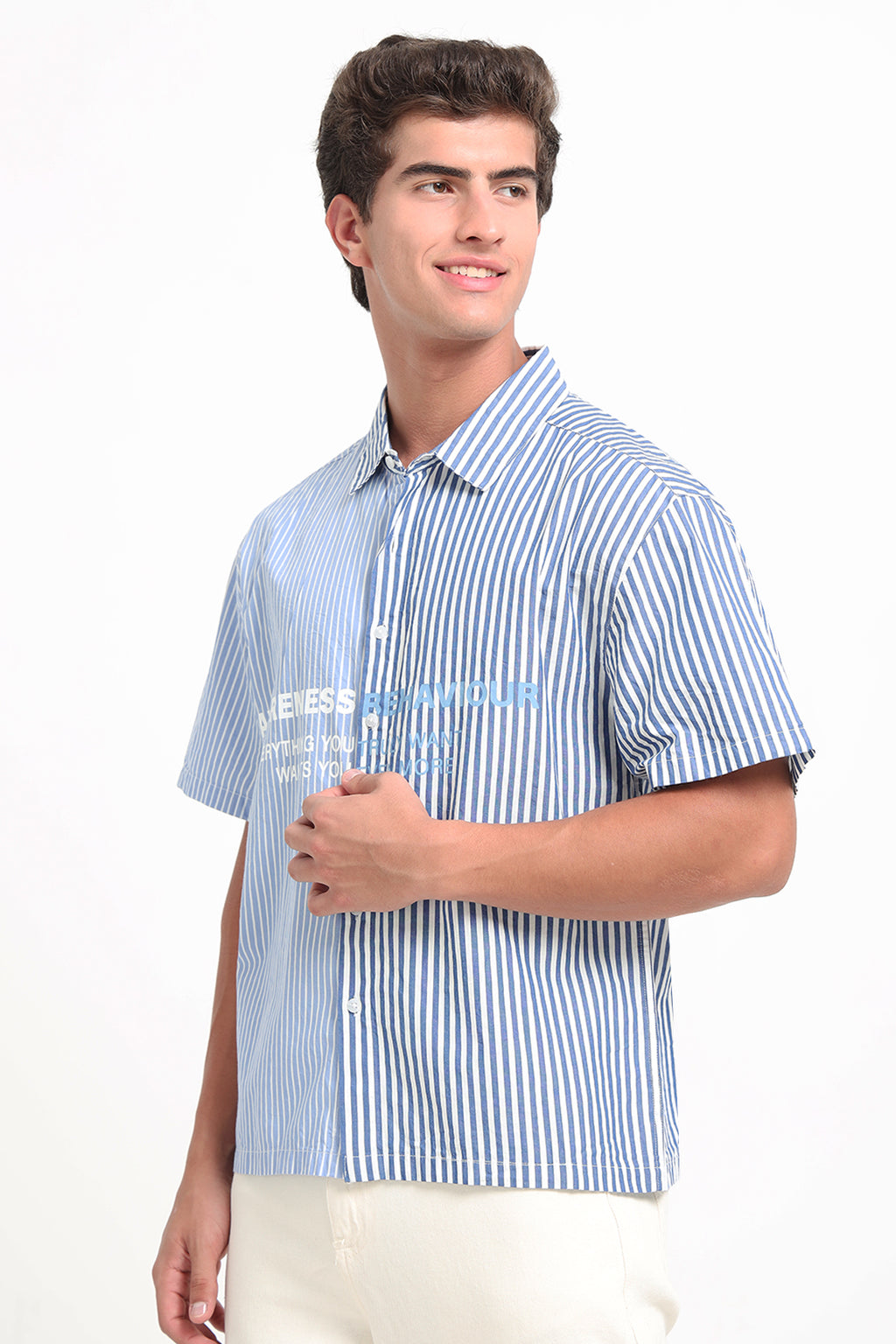 Blue Striped Oversized Fit Shirt For Men - Image 4