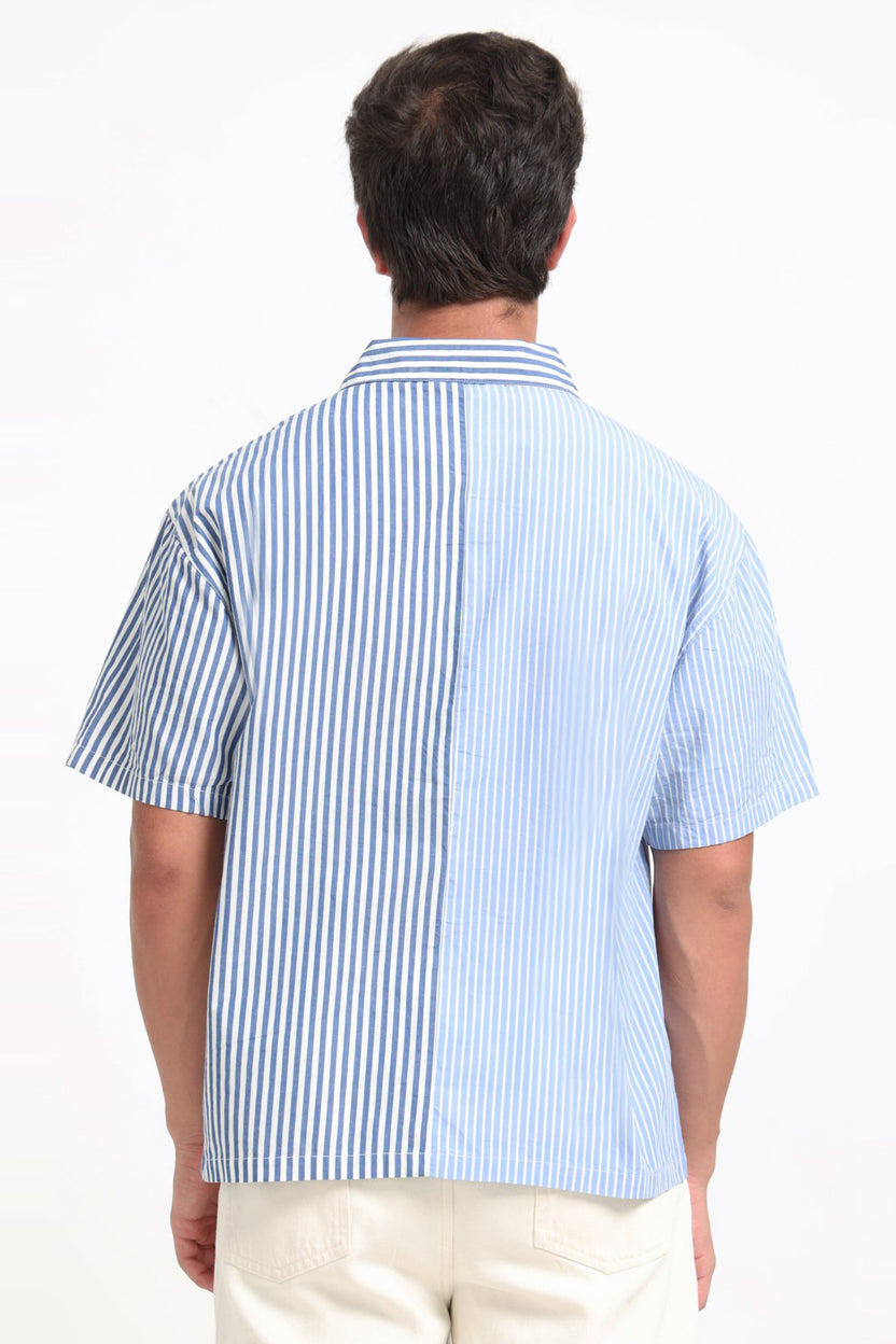 Blue Striped Oversized Fit Shirt For Men - Image 5