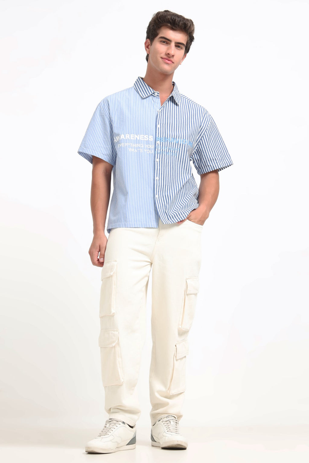 Blue Striped Oversized Fit Shirt For Men - Image 6