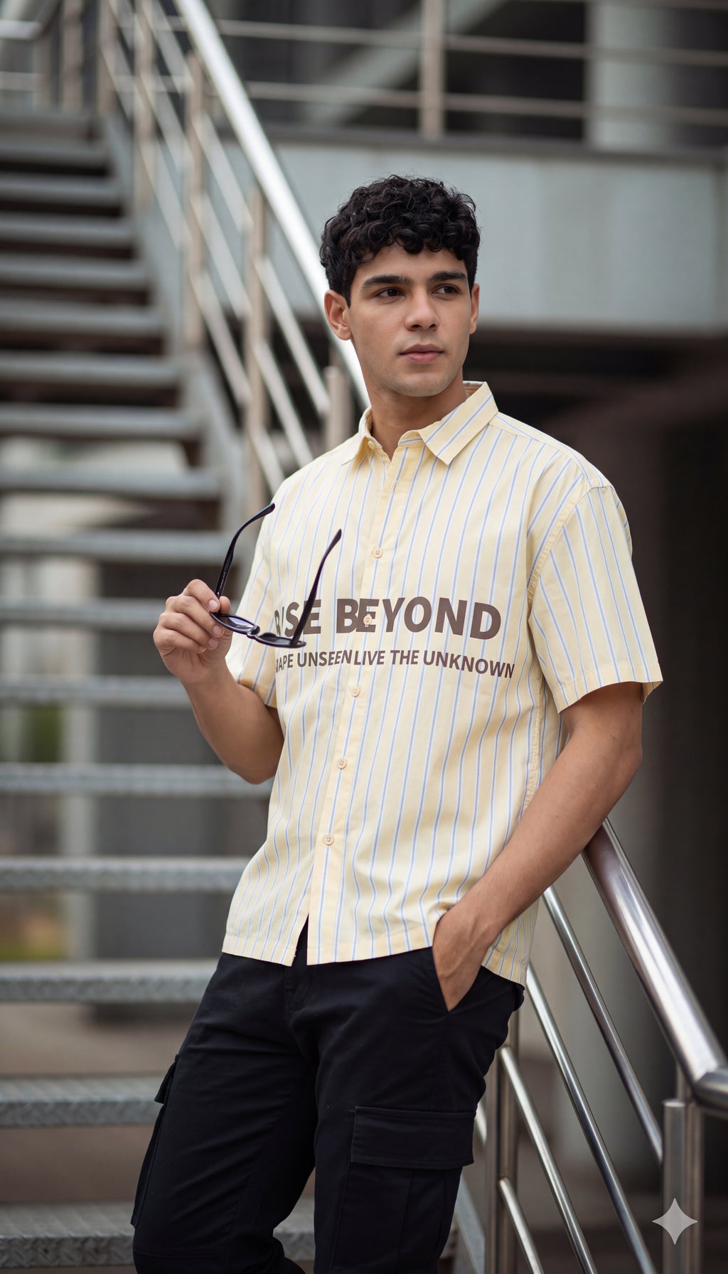 Yellow Cotton Oversized Fit Shirt For Men - Image 1