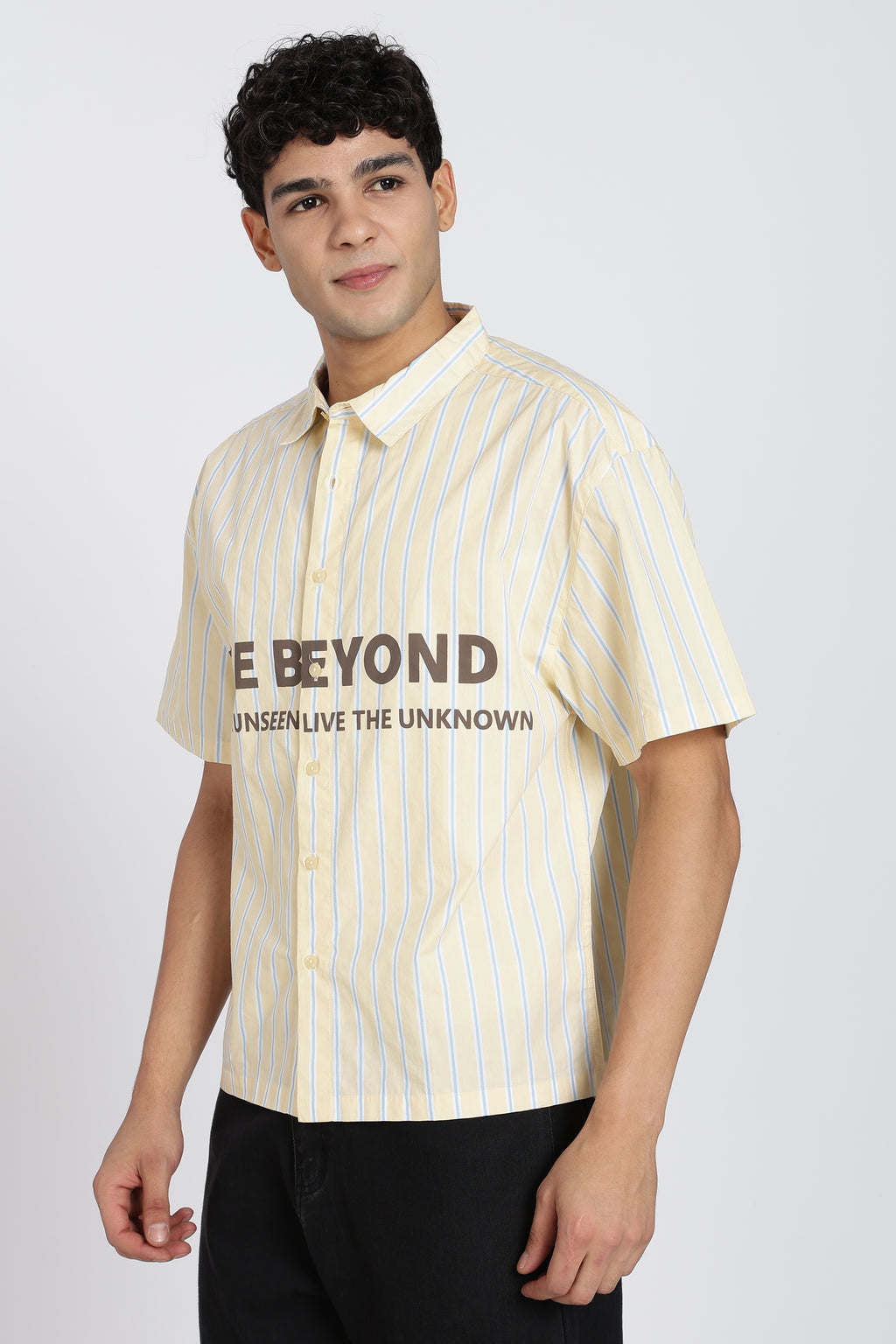 Yellow Cotton Oversized Fit Shirt For Men - Image 4