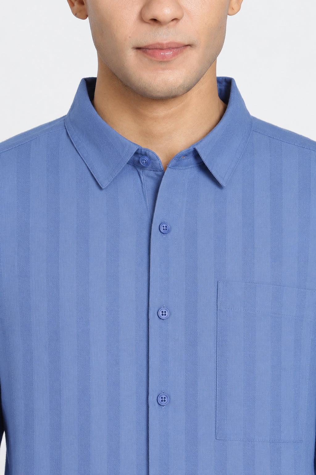 Blue Textured Regular Fit Casual Shirt for Men - Image 7