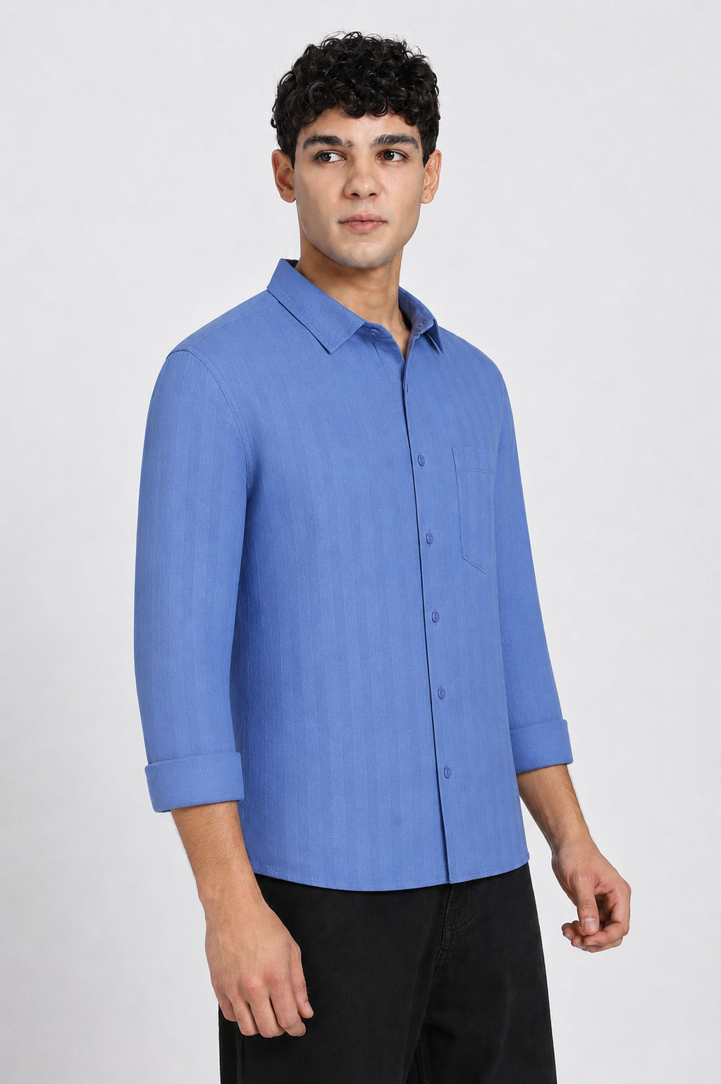 Blue Textured Regular Fit Casual Shirt for Men - Image 4