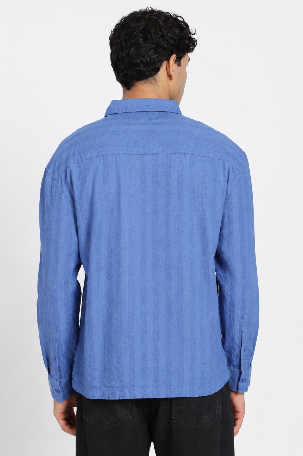 Blue Textured Regular Fit Casual Shirt for Men - Image 5