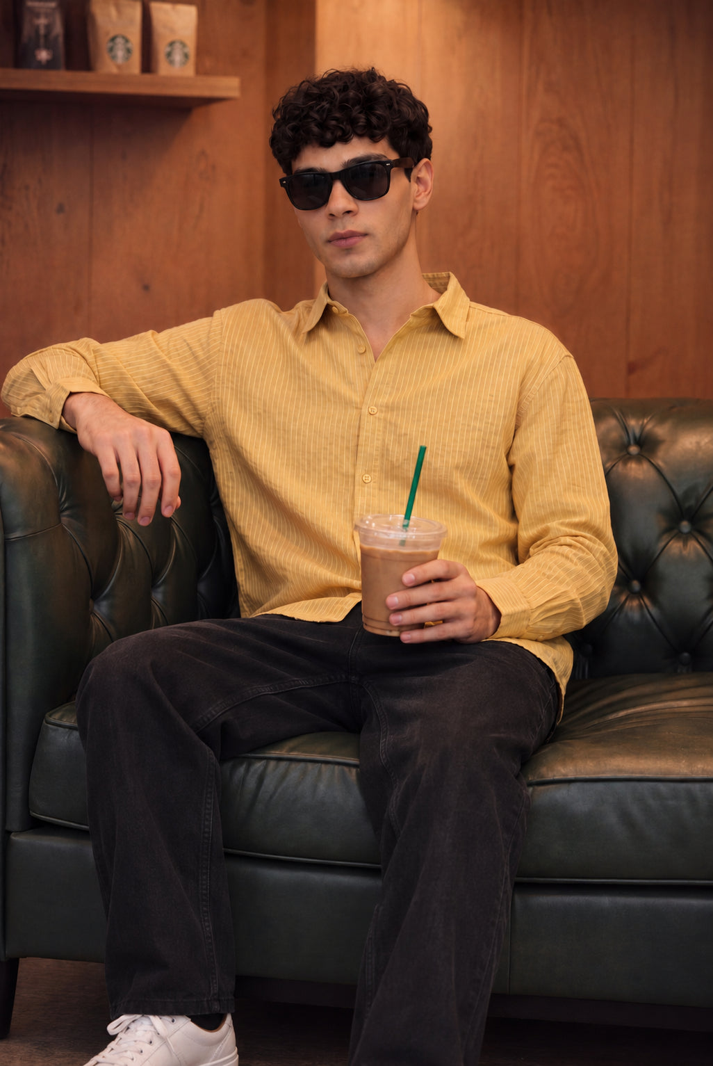Yellow Striped Regular Fit Shirt for Men - Image 1