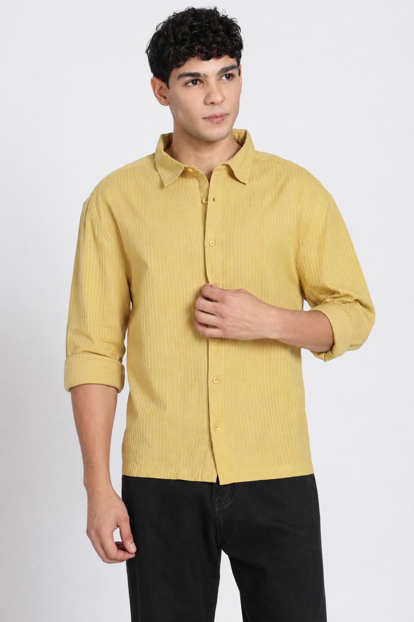 Yellow Striped Regular Fit Shirt For Men - Image 2