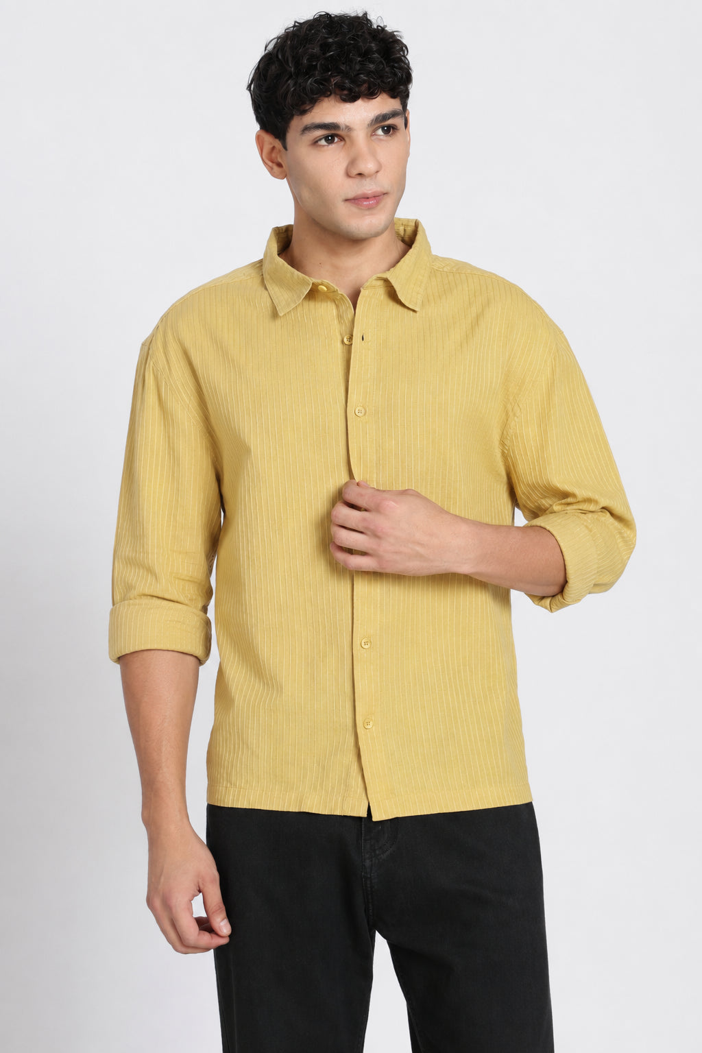 Yellow Striped Regular Fit Shirt for Men - Image 2